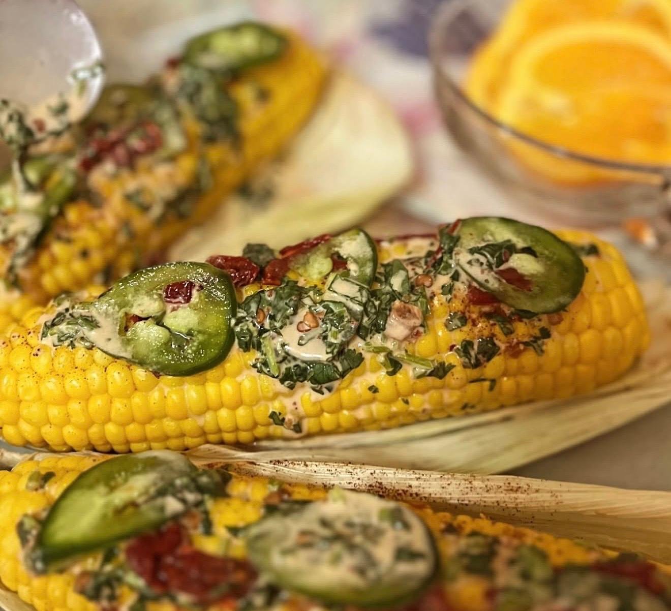 Spicy street corn with jalapeño and herbs
